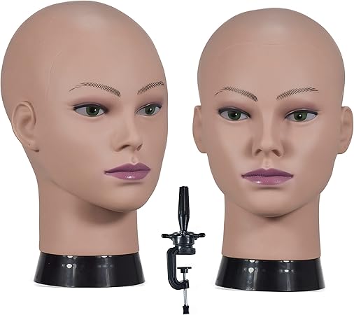 Amazon Co Jp はげマネキンヘッドウィッグ作り ディスプレイウィッグ 眼鏡 肌色ヘッド用女性プロ美容学 無料テーブルクランプ付き ビューティー