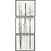 Creative Co-Op Wood Framed Branch Artwork, Black (Set of 3)