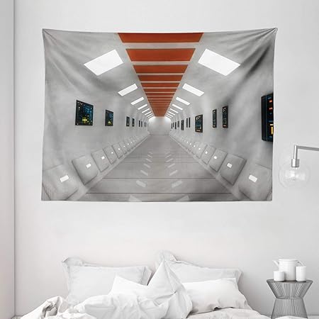 Ambesonne Appartement Decor Collection Station Spatiale Ufo Couloir Futuriste Avec Lumieres Haute Technologie Laboratoire Photo Art Chambre A Coucher Salon Dortoir Tapisserie Murale 203 2 X 152 4 Cm Blanc Amazon Fr Cuisine Maison