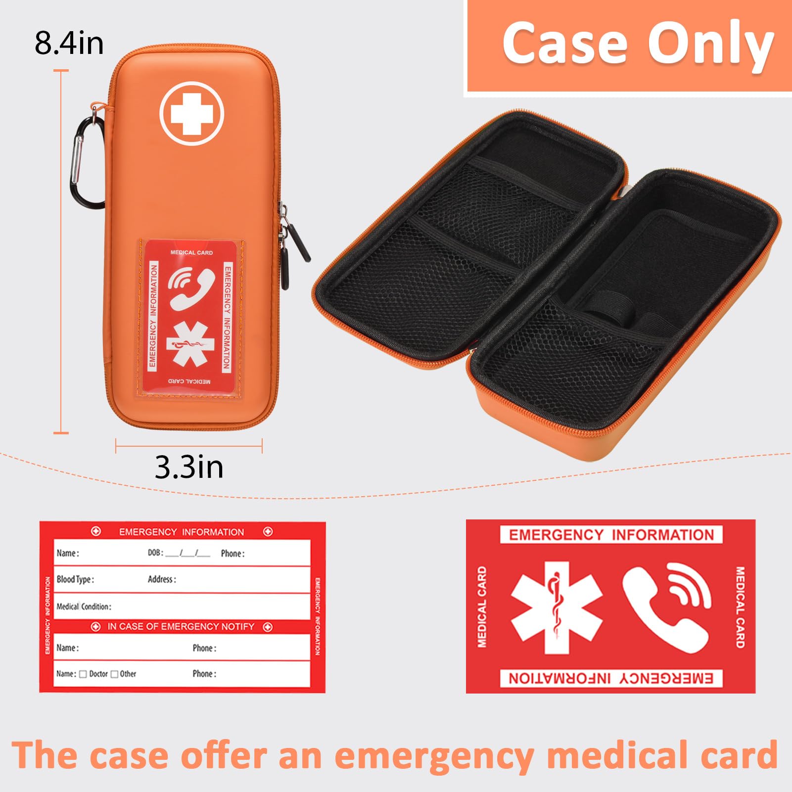 EpiPen Carry Case, Hard Emergency Medical Bag with Carabiner-for 2 EpiPens, Asthma Inhaler, Auvi-Q,Eye Drops,Anti-Histamine,Allergy Medication,Diabetes Travel Case for Adults (Large Size)