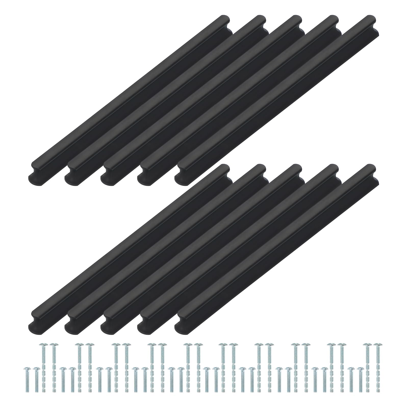 PATIKIL Door Handles 7.56 Inch (192mm) Hole Center, 10 Pack Brushed Pulls Kitchen Drawer Hardware for Cupboard Drawer Pulls, Black