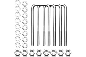 SENKEYFE 4 Pcs 304 Stainless Steel Square U-Bolts with Washers & Nuts, 1/2"-13 Thread, 1/2" D x2-1/16" W x6-5/16" L, Silver M