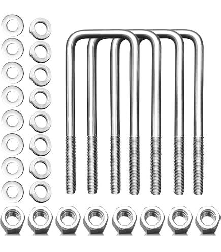 Moicstiy 4 Sets M8 Square U-Bolts – 304 Stainless Steel, 1-9/16” Wide, With Frame Plates & Nuts, For Trailers, Boats, Pipes (40mm X 120mm)