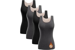 Celfaeree 4 Pack Women's Fleece Lined Thermals Underwear Tops Base Layer Tank Top Vest for Cold Weather
