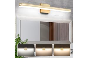 SineRise LED Modern Bathroom Vanity Light Fixtures (32-Inch, 3000K/4000K/6000K, Dimmable), Gold Modern Acrylic Bathroom Wall Lighting Fixtures Over Mirror