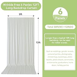 30ftx12ft Wrinkle Free Ivory Backdrop Curtain, 6