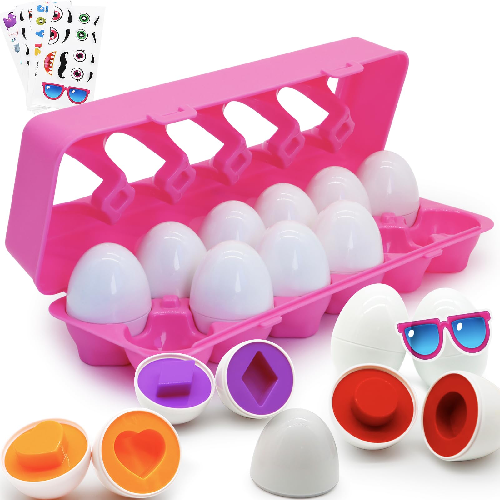 Wanonoo Matching Eggs for Toddlers, 12 PCS Colour Sorting, Easter Eggs Toys Shape Sorter Easter Gifts for 1 2 3 Year Old Girl Boy Girls Kids Age 12 18 Month