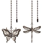 SHIFANQI Ceiling Fan Pull Chain, 2 Pack Copper Dragonfly Fan Pull Chain Extension, 12 Inches Decorative Chain Pulls Pendant for Ceiling Light Fan Lamp, Beads Ball Chain Extender with Connector