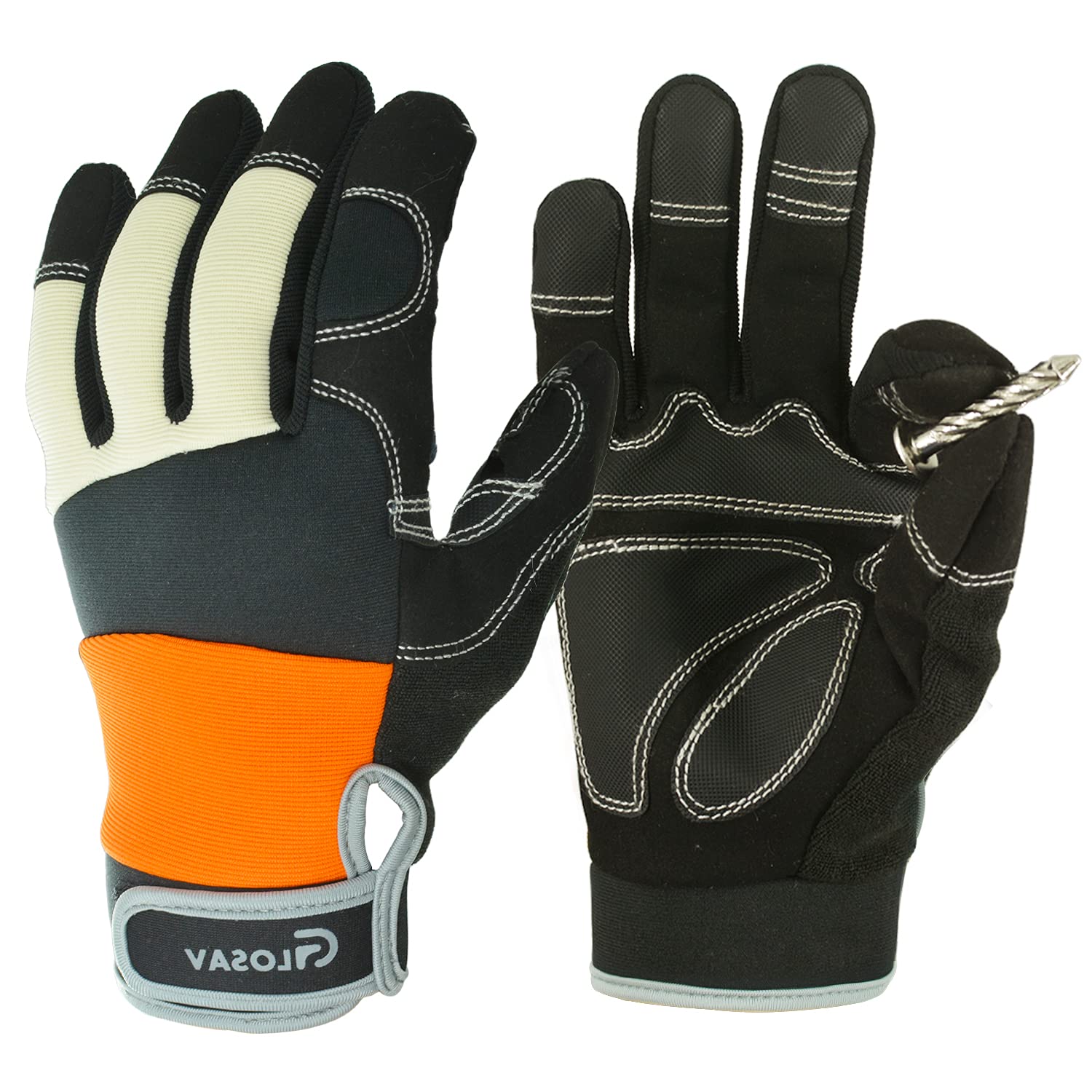 GLOSAV Work Gloves for Men Women, Utility Yard Work Gloves (XL, Orange