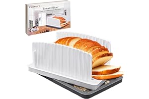 FRAMICS New Upgrade Bread Slicer for Homemade Bread, Manual Bread Slicer Guide with Adjustable Width, Sourdough Bread Slicer with Tray, Foldable Bread Slicer for Loaf, Bagel, Bun