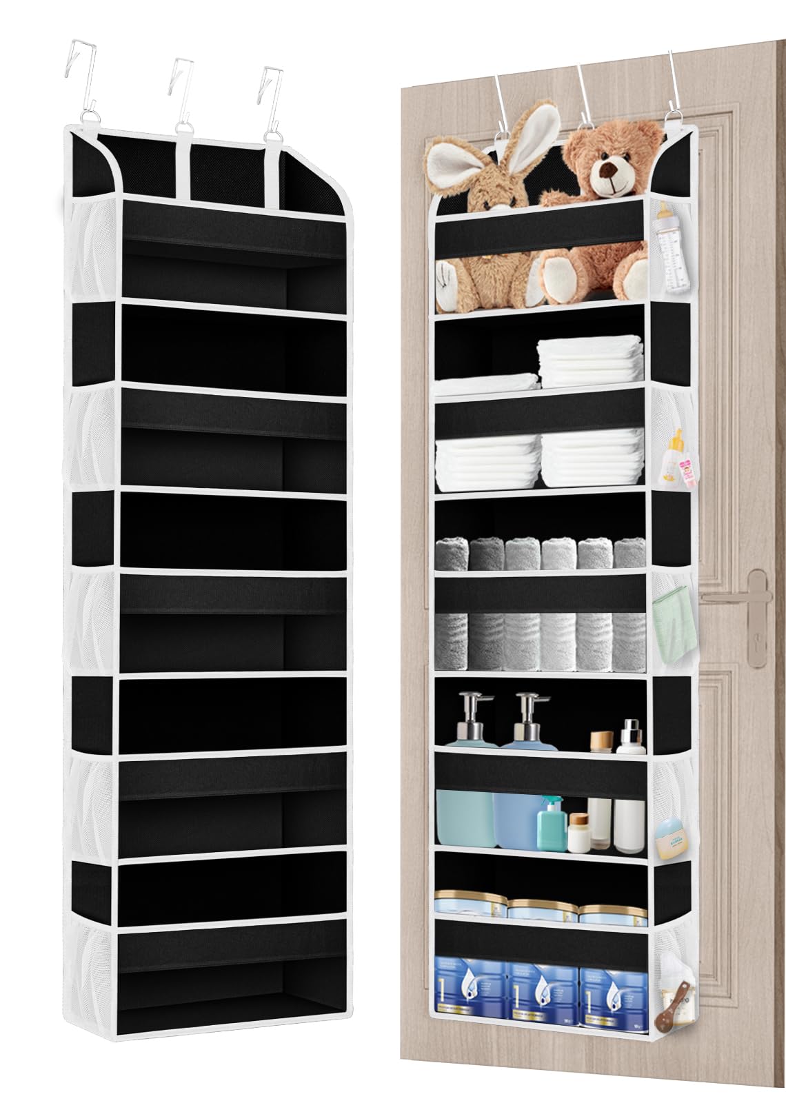 TAHAVICE 2 Pack Over The Door Storage Organiser, Door Hanging Shelves With 5 Clear Window Pockets, Door Hanging Organiser Storage For Pantry Nursery Bathroom Bedroom (Black)