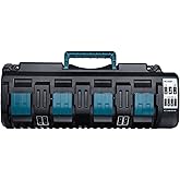 Battery Charger for Makita 18v Battery, 4-Port Charger Station DC18SF with 2 USB-A Ports, Simultaneous Rapid Charging for 4 Makita 14.4V 18V Lithium Batteries