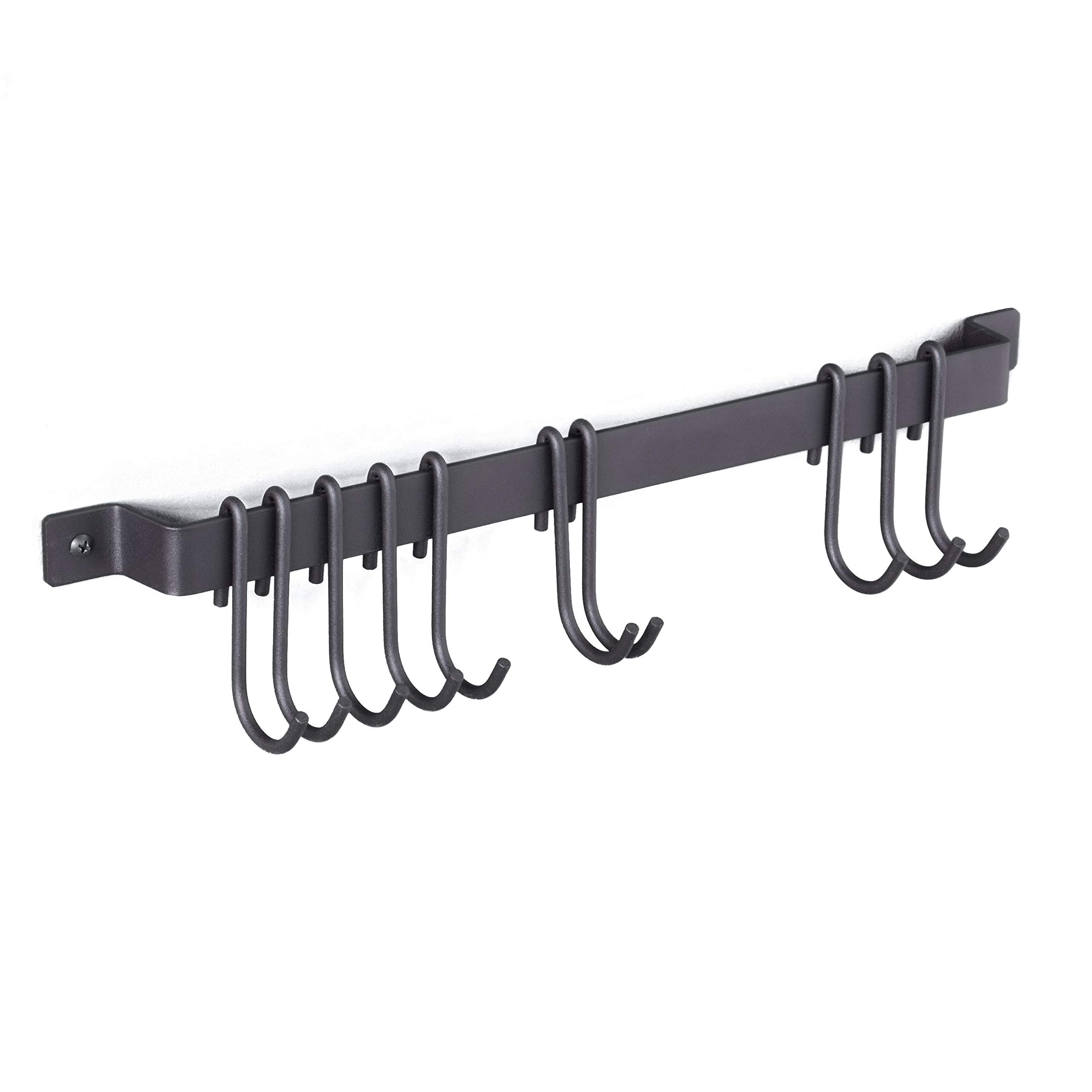 Wallniture Gourmet Kitchen Rail with 10 Hooks | Wall Mounted Wrought Iron Hanging Utensil Holder Rack with Black 17 Inch