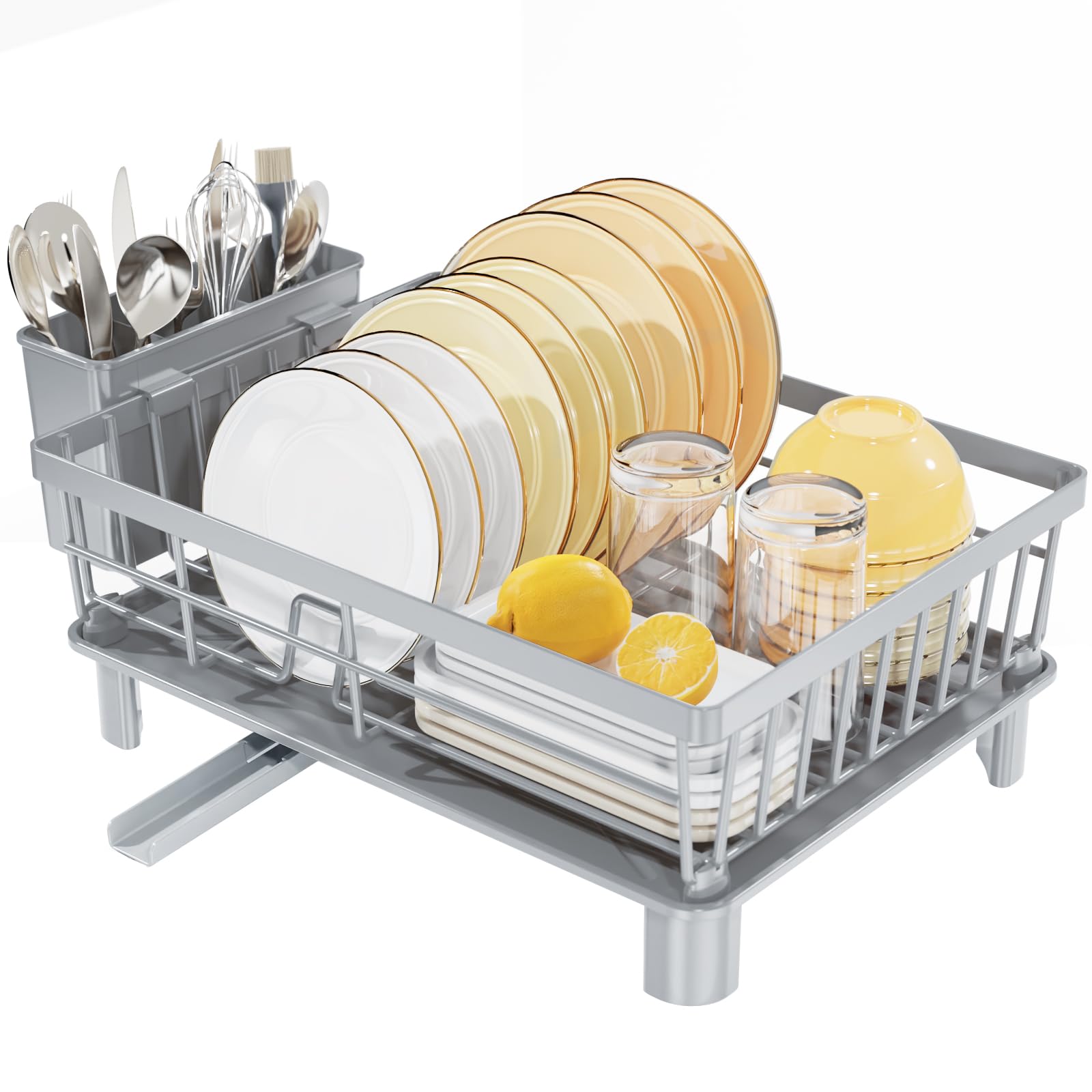 Photo 1 of LIONONLY Dish Drying Rack, 1 Tier Dish Drying Rack, Dish Drainer with Drainboard, Space-Saving Dish Strainer, Dish Racks for Kitchen Counter, Tableware Utensil Holder, Grey