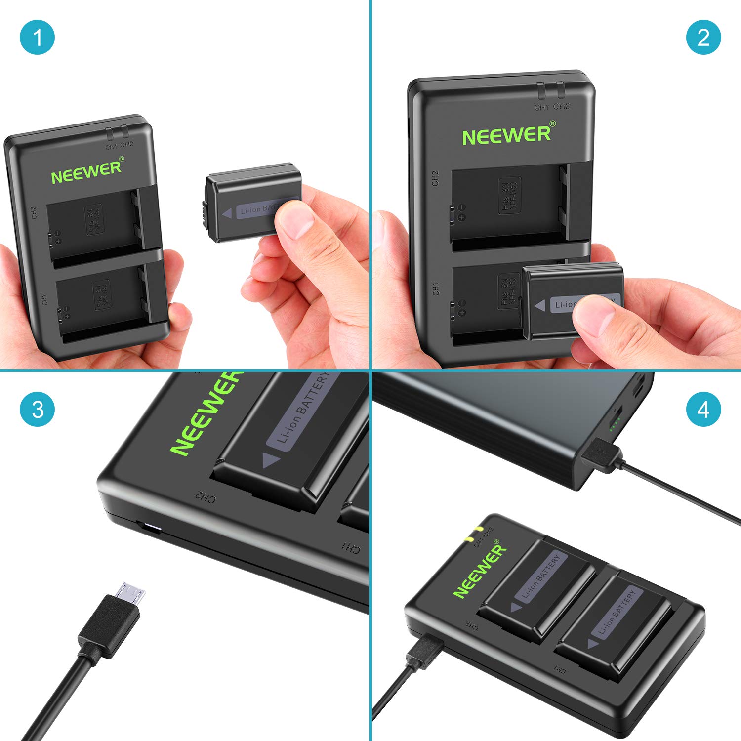 Neewer NPFW50 Camera Battery Charger Set Compatible with Sony A6000