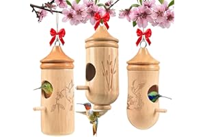JULKTLLI Hummingbird House, Solid Wood Hummingbird Houses for Outside-Exquisitely Handcrafted Birdhouse with Ribbon and String Hanging Kit, Durable Garden Decor, Perfect Gardening Gift(Style-EFG, 3 Pack)