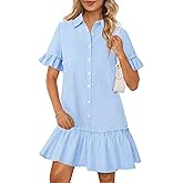 MEROKEETY Women's 2026 Summer Casual Shirt Dress Button Down Ruffle Sleeve Shift Mini Dresses with Pockets