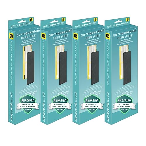 GermGuardian Filter B HEPA Pure Genuine Air Purifier Filter, Removes 99.97% of Pollutants, Wildfire Smoke, Odors, for AC4825, AC4300, AC4900, AC4825, AC4850, CDAP4500, 4-Pack, Black/Yellow,FLT48254PK
