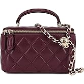 M-ioi-M Small Genuine Leather Purse Quilted Crossbody Bag for Women, Mini Top-Handle Shoulder Handbag w/Gold Chain Strap