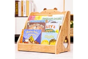 Woodtoe Montessori Bookshelf for Kids, Natural Wood Bookcase with Chalkboard & Storage, Kids Magazine Rack Book Display Organizer, Classroom Bookshelves Kids Furniture Birthday for Boys Girls 3+