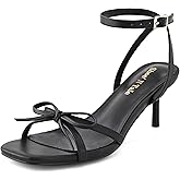 Shoe'N Tale Women's Kitten Heels Bow Strappy Heeled Sandals Square Open Toe Fashion Dressy Wedding Party Shoes