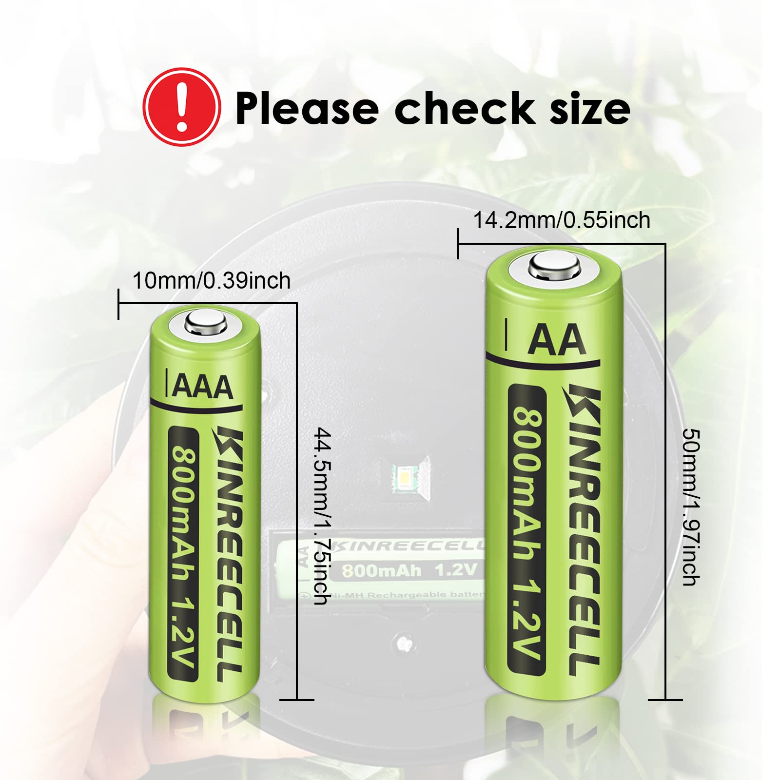 KINREECELL Rechargeable AA Batteries, Ni-MH Double A Solar Batteries High Capacity 1.2V Pre-Charged for Outdoor Solar Lights, String Lights，Pathway Lights(AA-800mAh-12pack)
