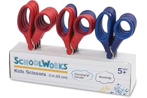 Fiskars Schoolworks 5" Scissors for Kids Ages 4-7 (12-Pack), Blunt-Tip Scissors for Kids, Back to School Supplies, Red and Blue