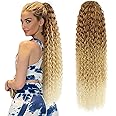 Yibang Corn curly drawstring ponytail extension for black women 30 Inch long kinky wave synthetic natural fake hair extensions clip in human hair piece (Brown Mix Blonde 0T27/613 Long Ponytail)…