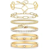 Bnnqii 6 Pieces Gold Stackable Bracelets for Women, 14K Gold Plated Bangle Bracelet Set, Gold Non-Tarnish Stainless Steel Stackable Bracelet Set for Women