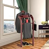 TTVACVX Suit Valet Stands for Women and Men, Wood Valet Stand with Base, Wardrobe Suit Valet Stand Organizer with Trouser Bar