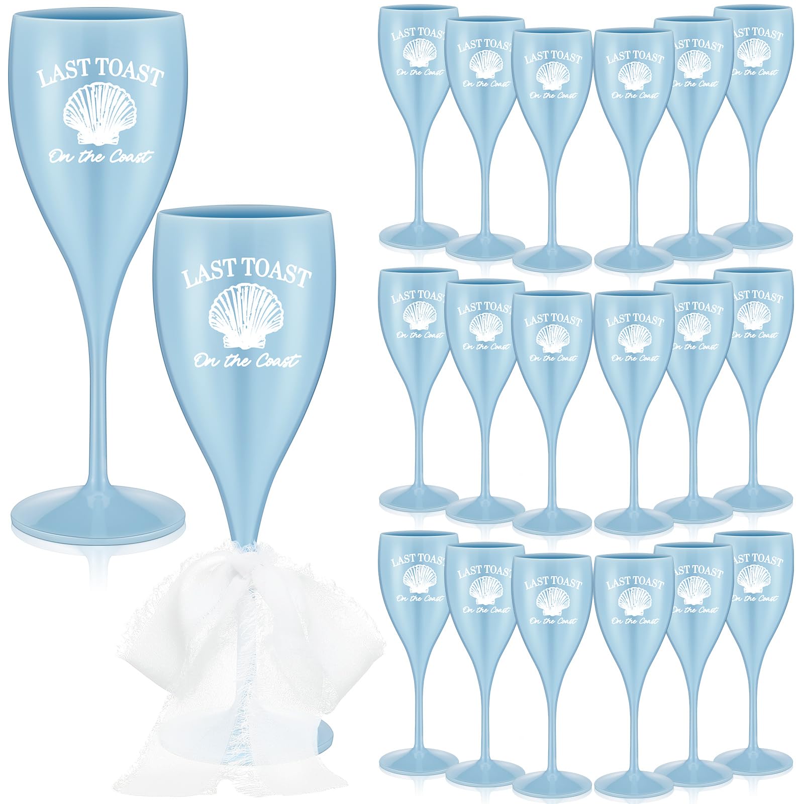 Photo 1 of Honeydak 16 Pcs Last Toast on The Coast Bachelorette Party Plastic Cups Coastal Stadium Cups Champagne Flutes Reusable Blue Beach Wine Glasses for Wedding Bachelorette Weekend Bridal Party Decor Favor