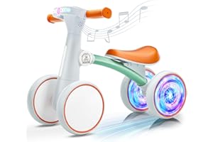 Ridego Colorful Lighting Baby Balance Bike Toys for 1 Year Old Boys Girls Gifts,First Bike with Music and Soft Seat,4 Wheels Toddler Bicycle,Ride On Toys for Boys & Girls Birthday Gifts