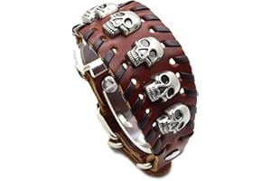 Pitmmord Punk Rock Skull Bracelet Braided Faux Leather Wristband Adjustable Belt Buckle Bracelet Arm Band Cuff Bracelet