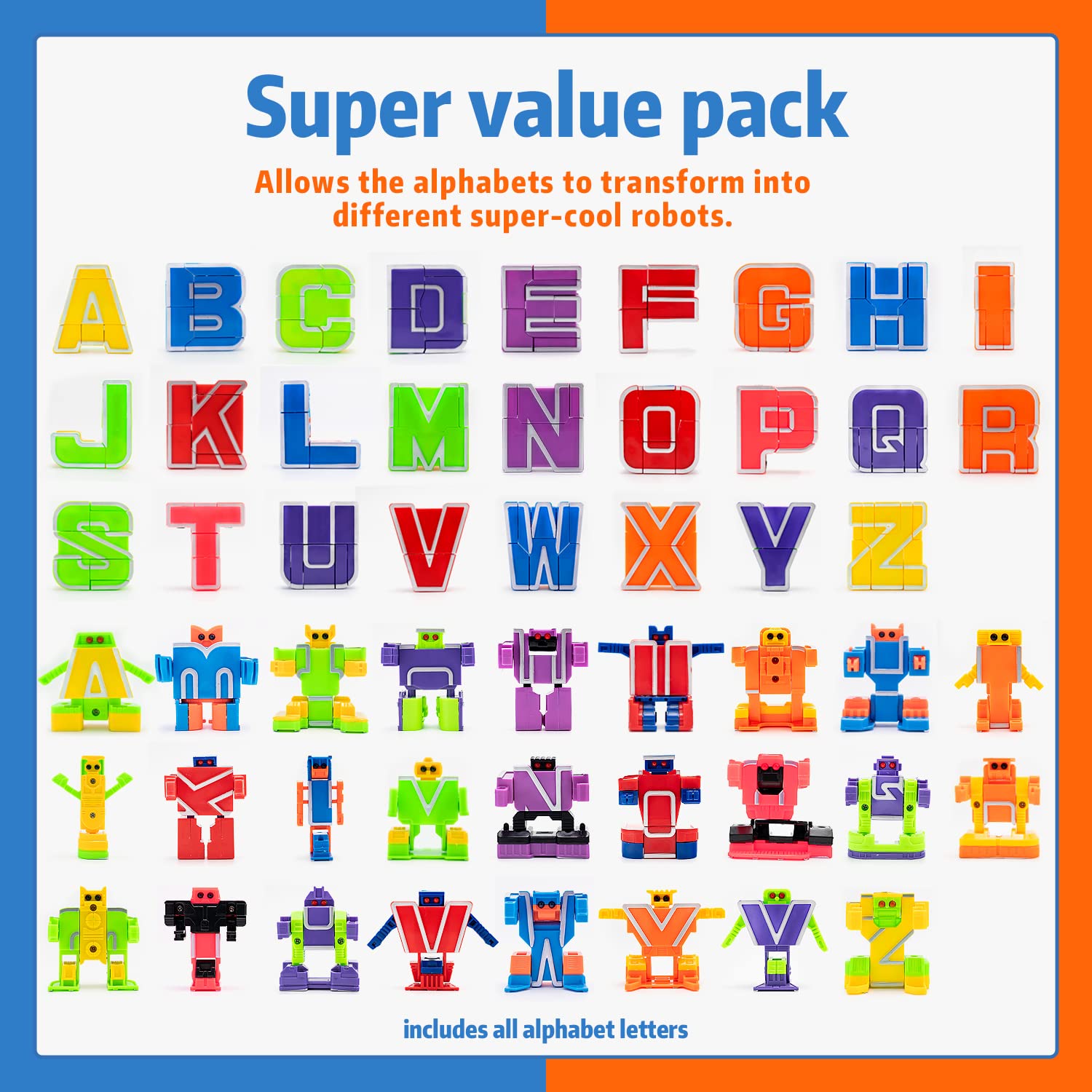 26 Pieces Alphabet Robots for Kids Alphabet Learning Toys, Alphabots Transform Letters for Educational ABC Learning Toys for Kids Ages 3-5, Carnival Prizes, Classroom Rewards, Toddler Birthday Gift