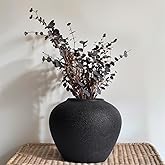 Rustic Ceramic Vase, 7.1" Black Farmhouse Tall Vase, Vintage Vases, Modern Terracotta Decor Vases for Home Decor, Living Room, Entryway, Table Centerpieces, Shelf, Kitchen, Housewarming Gifts