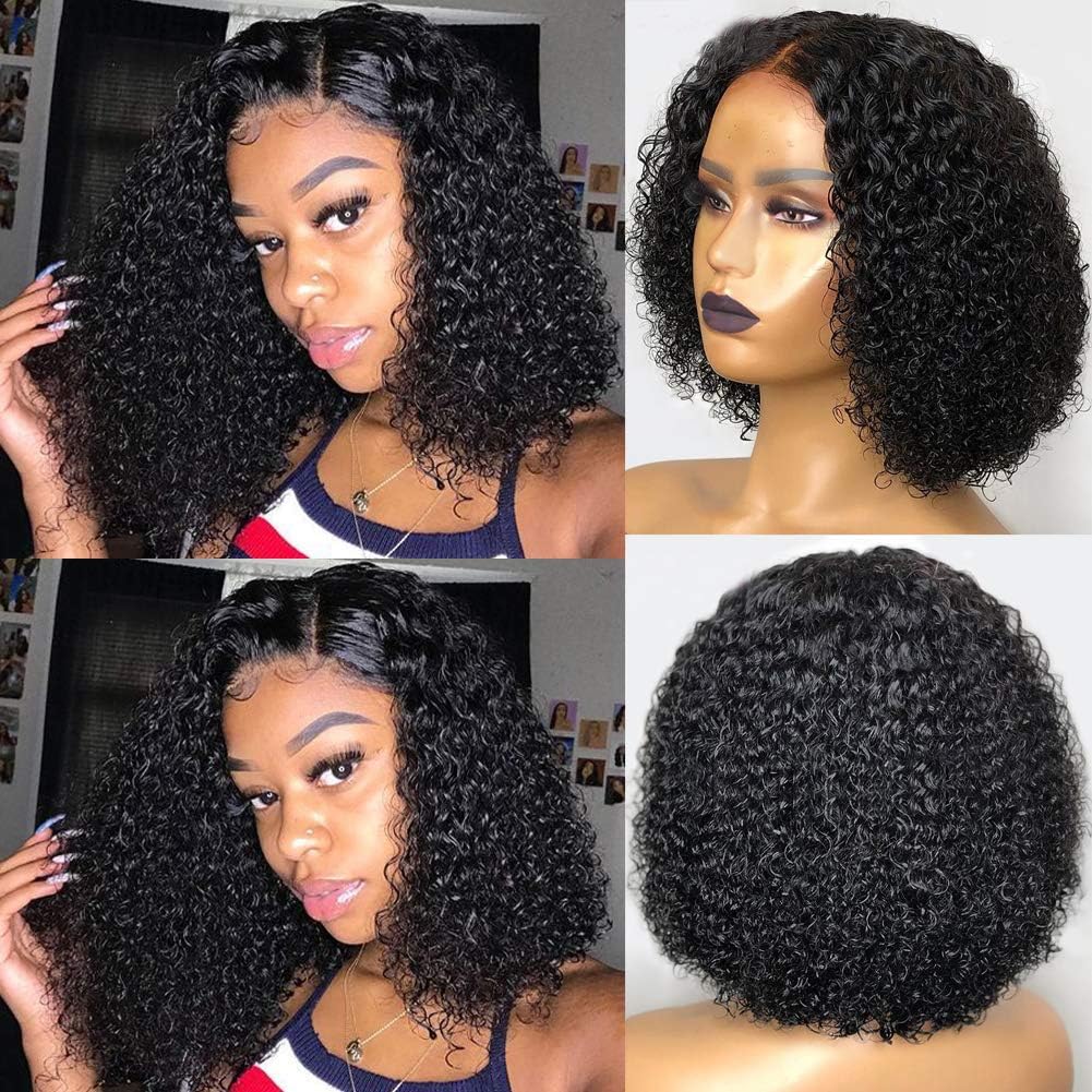 RECOOL Hair 10A 13x4 Lace Front Wigs Human Hair Wigs For Black Women Short Curly Bob Wigs Human Hair Pre Plucked Glueless Lace Front Wigs(14 inch bob wig)