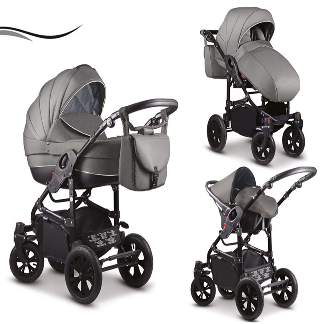 16 teiliges Qualitäts-Kinderwagenset-Reisesystem 3 in 1&#34;COSMO&#34; Standard in 41 Farben