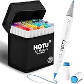 HOTU Alcohol Markers Brush Tip - 50 Colors Dual Tip Markers, Brush & Fine Alcohol-based Art Marker Set for Adults Coloring Illustration, Alcohol Sketch Pens with Carrying Case, Non-Bleeding Pad