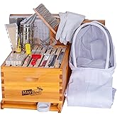 MayBee 10-Frame Beehive Starter Kit, Bee Hive Kit Dipped in 100% Beeswax, Bee Hives Boxes Starter Kit Includes Beekeeping Supplies Tool Kit and Bee Suit