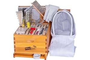 MayBee 10-Frame Beehive Starter Kit, Bee Hive Kit Dipped in 100% Beeswax, Bee Hives Boxes Starter Kit Includes Beekeeping Supplies Tool Kit and Bee Suit