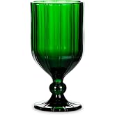Abbott Collection Panel Goblet - Green | Faceted Panel Design, Glass, Dishwasher Safe, 12oz, 6.5"H