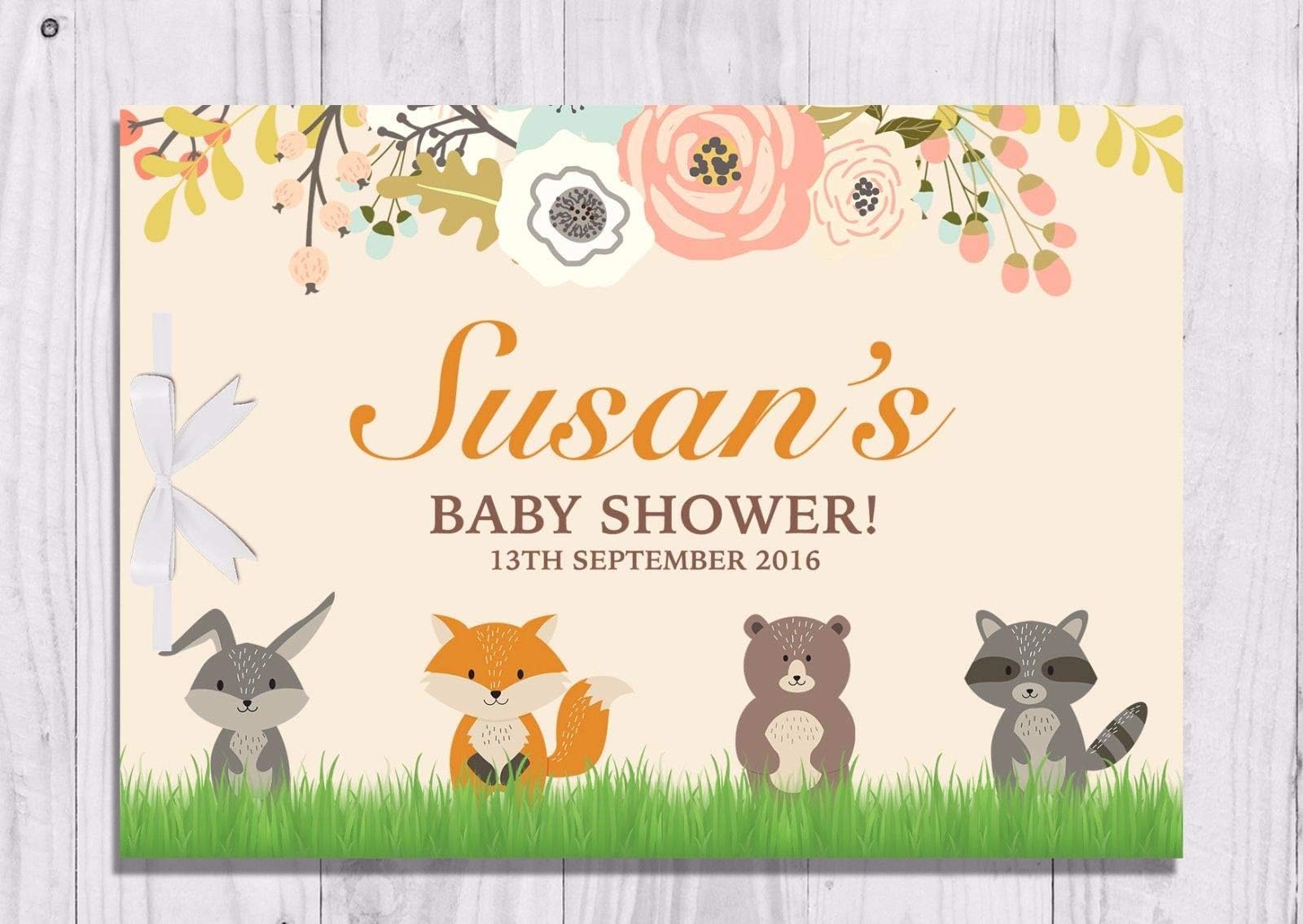 Personalised Woodland Animal Neutral Baby Shower Guest Book Keep Sake (40 Pages)