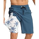 APTRO 2 in 1 Men's Swim Trunks 9" with Zipper Pockets Bathing Suit Built-in Board Shorts Swimwear Long Shorts