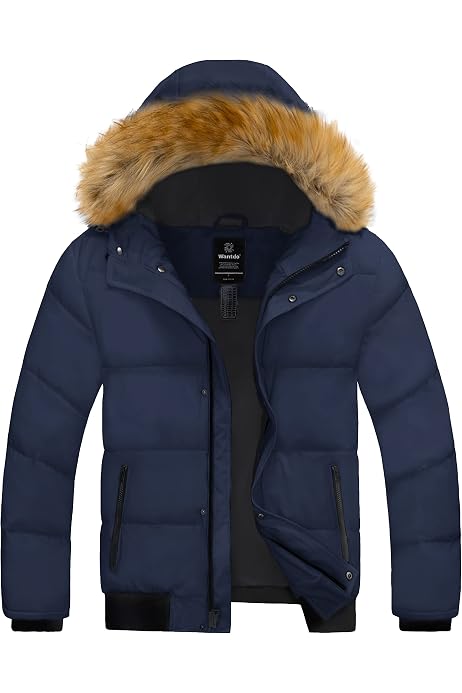 Wantdo Men's Insulated Winter Coat Heavy Parka Coat with Removable Hood  Black S at Amazon Men's Clothing store