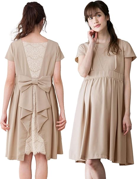 Amazon Co Jp Angeliebe エンジェリーベ マタニティ ワンピース 授乳口付き ウエストリボン バックレース ワンピ 授乳服 産前 産後 お宮参り フォーマル 結婚式 服 ファッション小物