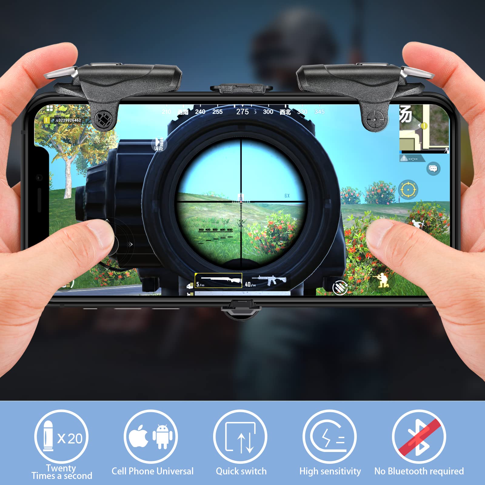 YSSHUI PUBG Mobile Controller, 16 Shots per Second Auto High Frequency Click Mobile Gaming Controllers for PUBG/Fortnite/Rules of Survival Gaming Grip and Gaming Joysticks for Android iOS Phone