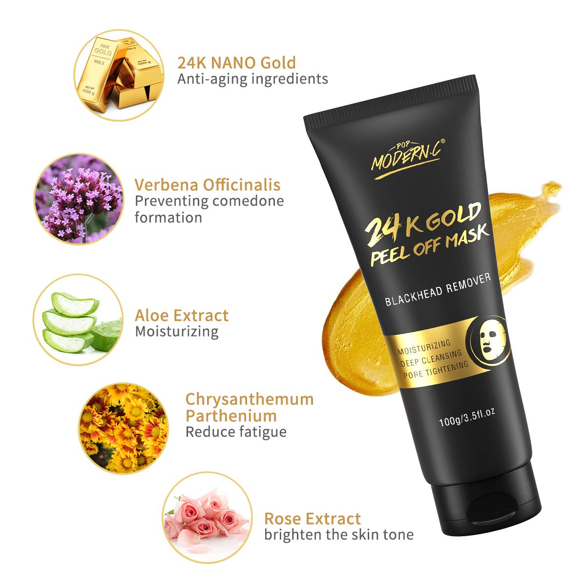 Blackhead Remover Mask, 24K Gold Peel Off Mask, Gold Facial Mask Anti-Aging, Deep Cleansing, Reduces Fine Lines＆ Wrinkles Great for All Skin, With Blackhead Remover Extractor Tools Kit & Mask Brush : Beauty