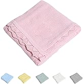 TRENDSTITCH 100% Cotton Baby Blanket Knit Soft Warm Lace Toddler Newborn Nursery Blanket,30 x 40 Inches, Light Pink