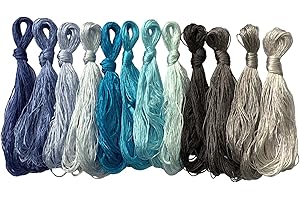 levylisa 12 Skeins Mulberry Silk Floss Embroidery Thread Floss-Cross Stitch Threads China Silk Woven Jewelry Threads DIY Sewing Kits (Blue Gradient)