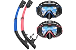ACQCES Snorkeling Gear for Adults, Dry Top Snorkel Mask Set 2 Pack Scuba Diving Mask Snorkel Gear Anti Fog Snorkeling Packages Tempered Glass Panoramic View
